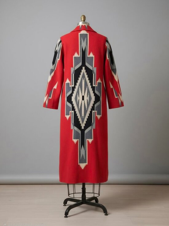 Ortega's Weavers Jackets & Blazers - Vintage Chimayo Ortega's Weaving Long Coat